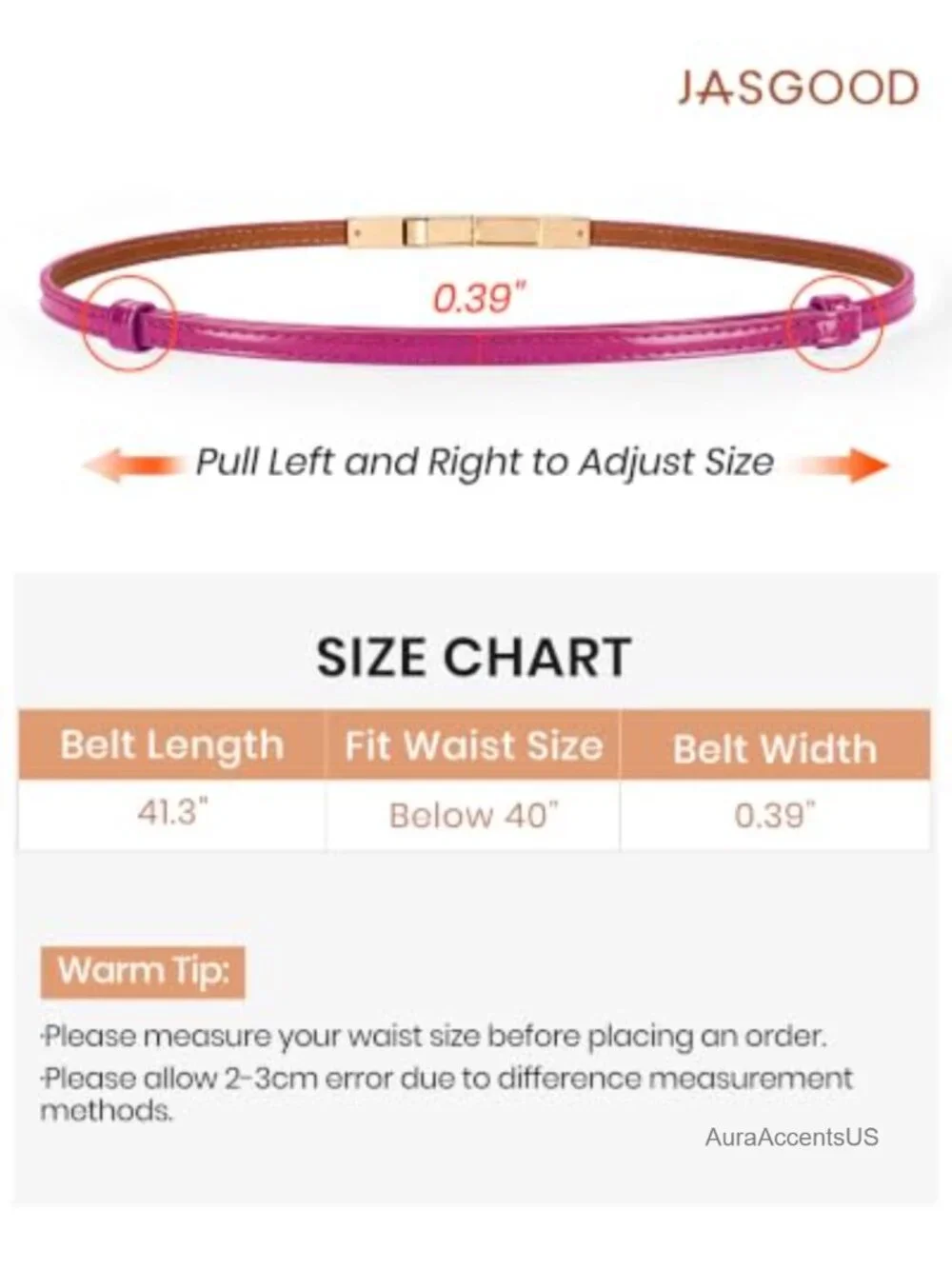 Women's Skinny Patent Leather Belt with Gold Interlocking Buckle, Adjustable